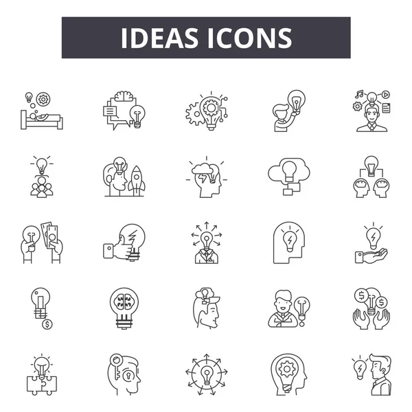 Ideas línea iconos, signos conjunto, vector. Ideas esquema concepto, ilustración: idea, bombilla, concepto, creativo, luz, energía — Vector de stock