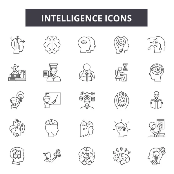 Liniensymbole, Zeichen gesetzt, Vektor. Intelligenz Systemskizze Konzept, Illustration: System, Technologie, Intelligenz, Netzwerk, Daten, Information, Geschäft — Stockvektor