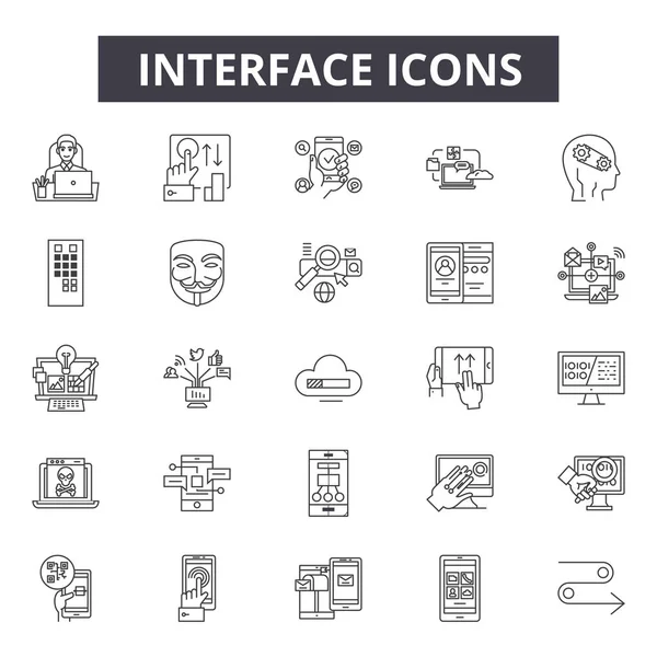 Iconos de línea de interfaz, conjunto de signos, vector. Concepto de esquema de interfaz, ilustración: interfaz, web, negocio, medios de comunicación, móvil, diseño — Vector de stock