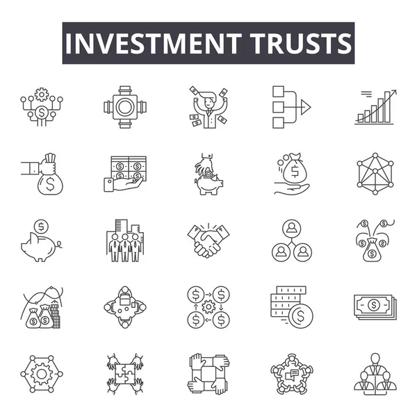 Fiducies d'investissement ligne icônes, signes ensemble, vecteur. Les fiducies de placement décrivent le concept, illustration : investissement, fiducie, entreprise, argent, finance, concept, financier, symbole — Image vectorielle