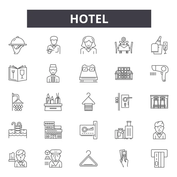 Hotel concept line icons, signs set, vector. Hotel concept outline concept, illustration: hotel,concept,business,travel,service,holiday,background — Stock Vector