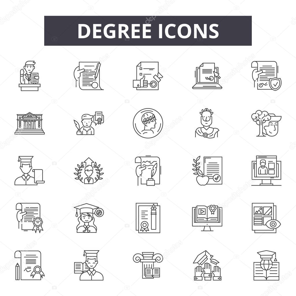 Degree line icons, signs set, vector. Degree outline concept, illustration: degree,rotation,360,arrow,circle