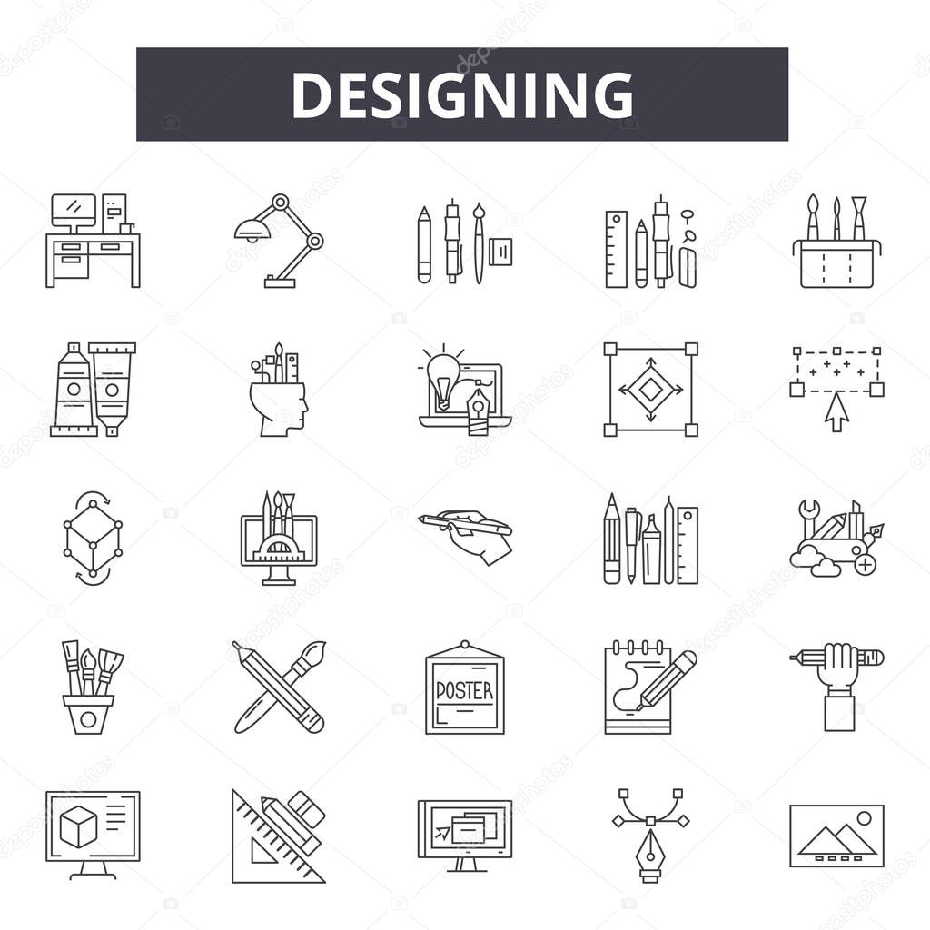 Designing line icons, signs set, vector. Designing outline concept, illustration: detechnology,web,graphic,idea,art