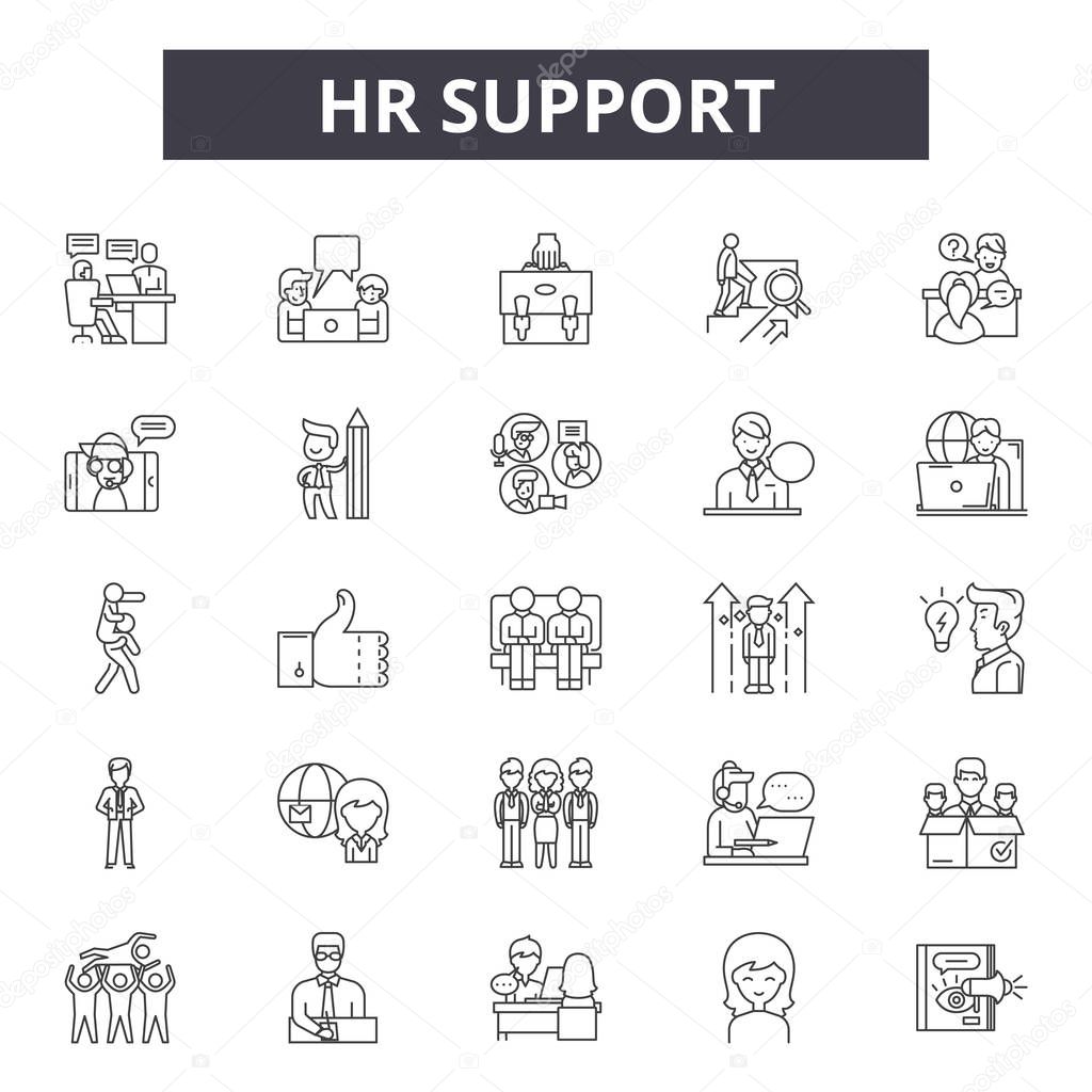 Hr support line icons, signs set, vector. Hr support outline concept, illustration: support,hr,business,customer,service,time