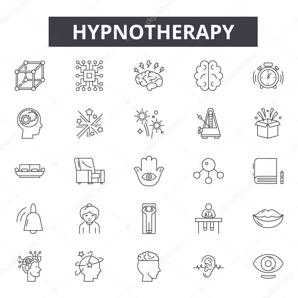 Hypnotherapy line icons, signs set, vector. Hypnotherapy outline concept illustration: hypnotherapy,hypnosis,spiral,psychology,line