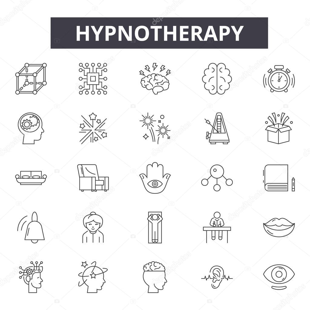 Hypnotherapy line icons, signs set, vector. Hypnotherapy outline concept, illustration: hypnotherapy,hypnosis,spiral,psychology,line