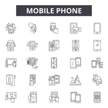 Cep telefonu hattı simgeleri, işaretler seti, vektör. Cep telefonu anahat kavramı, illüstrasyon: telefon, cep, cep telefonu, internet, iletişim, telefon