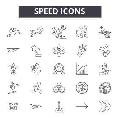 Hız çizgisi simgeleri, işaretler seti, vektör. Hız anahat kavramı, illüstrasyon: hız, grafik, dearrow, speedometer, eleman