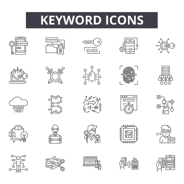 Iconos de línea de palabras clave, conjunto de signos, vector. Concepto de esquema de palabras clave, ilustración: palabra clave, búsqueda, web, Internet, SEO, optimización — Vector de stock