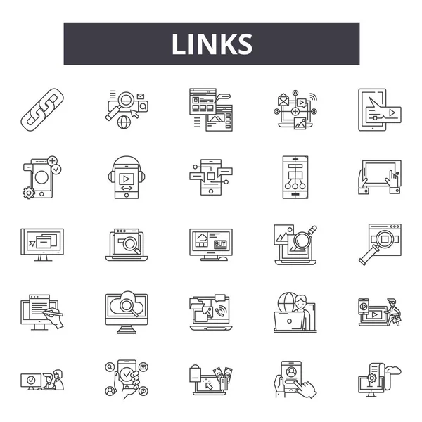 Liens icônes de ligne, signes ensemble, vecteur. Links outline concept, illustration : link, web, hyperlink, chain, interface, internet — Image vectorielle