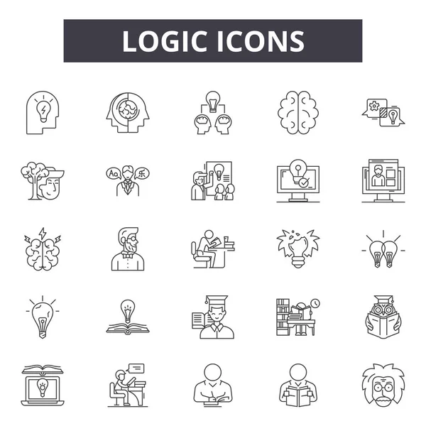 Iconos de línea lógica, signos establecidos, vector. Concepto de esquema lógico, ilustración: lógica, negocio, detecnología, concepto — Vector de stock