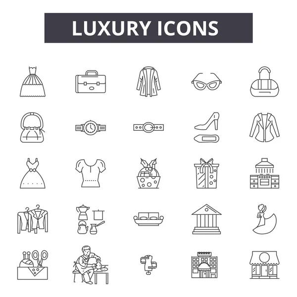 Luxe lijn iconen, borden set, Vector. Luxe schets concept, illustratie: luxe, deelement, sieraden, abstract — Stockvector