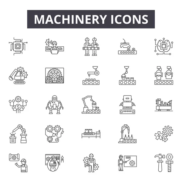 Иконки линий машин, знаки, вектор. Концепция машиностроения, иллюстрация: машины, промышленность, машина, оборудование, работа, промышленность, технология, символ — стоковый вектор