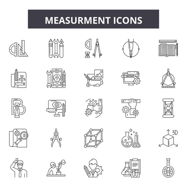 Ícones de linha de medida, conjunto de sinais, vetor. Conceito de contorno de medição, ilustração: medição, medida, objeto, elemento, projeto — Vetor de Stock