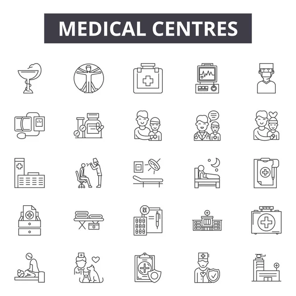 Medizinische Zentren zeichnen Symbole, Schilder, Vektor. Medizinische Zentren skizzieren Konzept, Illustration: Krankenhaus, Medizin, Medizin, Gesundheit, Zentrum, Klinik, Notfall, Pflege — Stockvektor