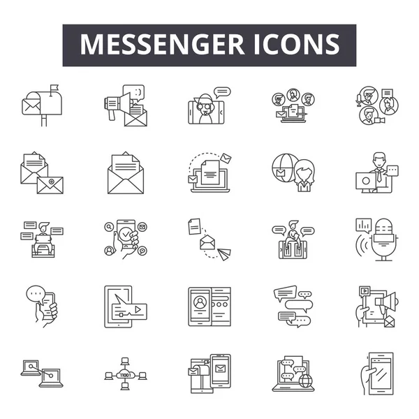 Messenger lijn iconen, borden set, Vector. Messenger overzicht concept, illustratie: communicatie, Messenger, bericht, Internet, chatten, mobiel — Stockvector