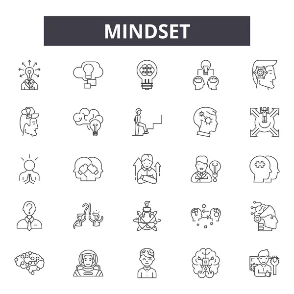 Mindset lijn iconen, borden set, Vector. Mindset outline concept, illustratie: mindbrain, concept, Business, Mind, creatief, abstract, ontwerp — Stockvector