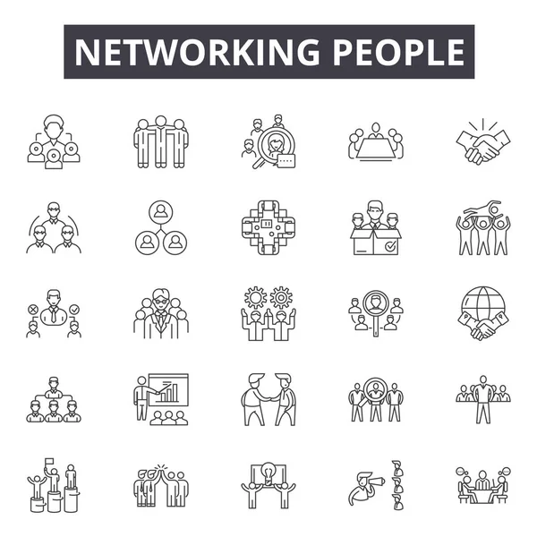 Redes personas línea iconos, signos conjunto, vector. Redes de personas esbozan concepto, ilustración: personas, red, negocio, social, comunicación, humano, equipo — Archivo Imágenes Vectoriales