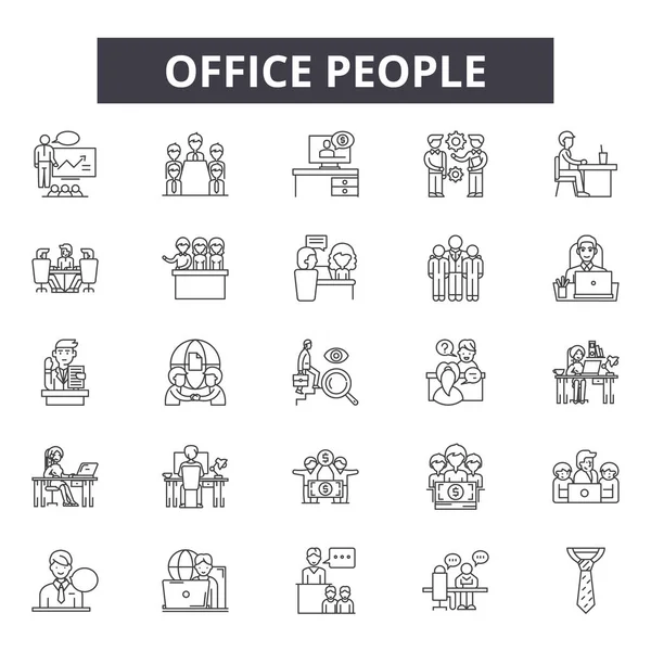 Kontors personer linje ikoner, skyltar, vektor. Kontors människor Outline koncept, illustration: person, affärsman, kontor, teamwork, människor, team, chef, grupp — Stock vektor