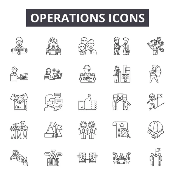 Operations line iconen, borden set, Vector. Operations outline concept, illustratie: Business, Management, proces, technologie, operaties, Gear, concept — Stockvector