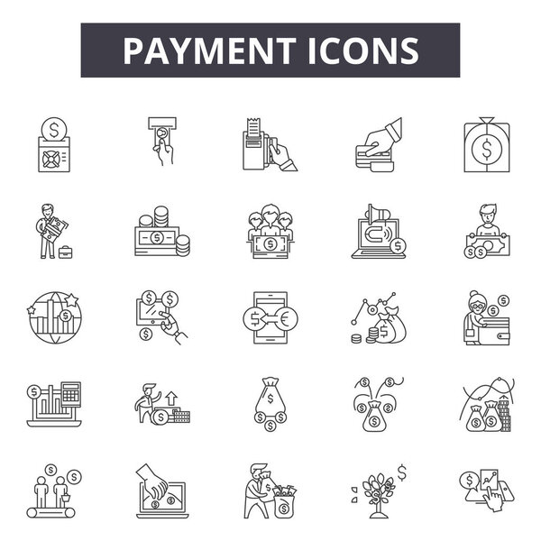 Payment line icons, signs set, vector. Payment outline concept, illustration: payment,money,finance,banking,bank,credit,card,business
