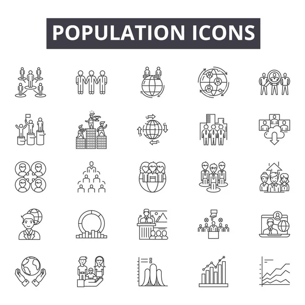 Befolknings linje ikoner, skyltar, vektor. Befolknings översikt koncept, illustration: befolkning, människor, team, grupp, person, företag — Stock vektor