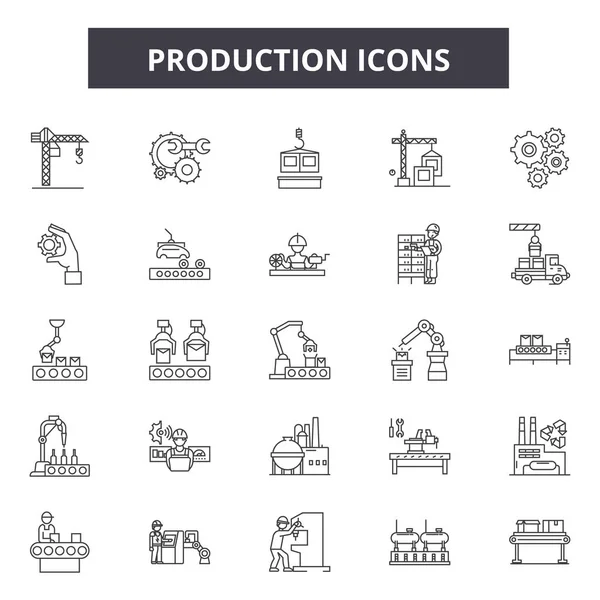 Значки производственной линии, набор знаков, вектор. Концепция производства, иллюстрация: производство, промышленность, технологии, дизайн — стоковый вектор