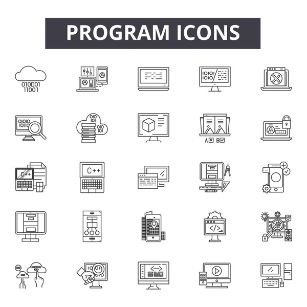 Program vonal ikonok, jelek készlet, vektor. Programvázlat koncepció, illusztráció: technológia, számítógép, Internet, web, program, programozás, fejlesztés — Stock Vector