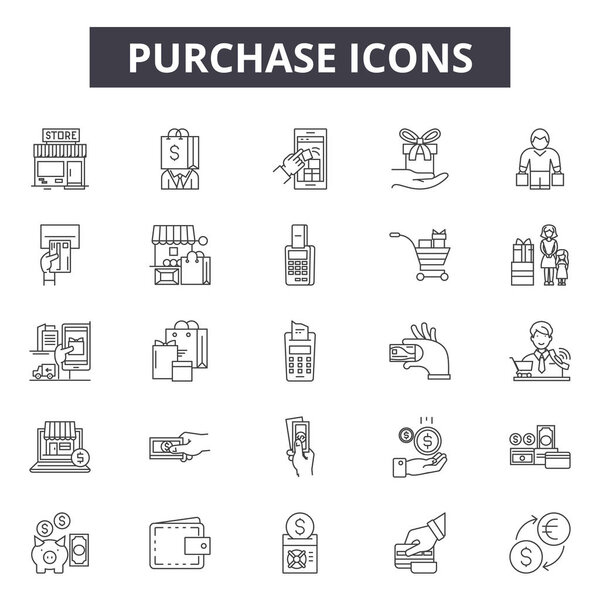 Purchase line icons, signs set, vector. Purchase outline concept, illustration: purchase,sale,shop,buy,cart