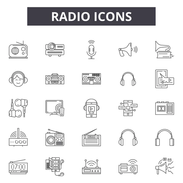 無線線のアイコン、標識セット、ベクトル。ラジオアウトラインコンセプト、イラスト:ラジオ、ウェブ、メディア、コミュニケーション、デテクノロジー — ストックベクタ