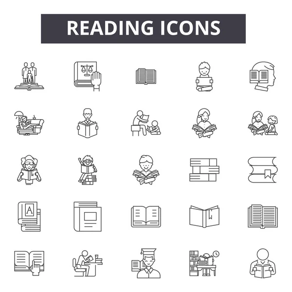 Iconos de línea de lectura, signos establecidos, vector. Concepto del esquema de lectura, ilustración: libro, educación, estudio, escuela, deopen — Vector de stock