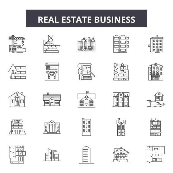 Reestate business line icons, signs set, vector. Real estate business outline concept, illustration: business, house, estate, real, concept, modern — стоковый вектор