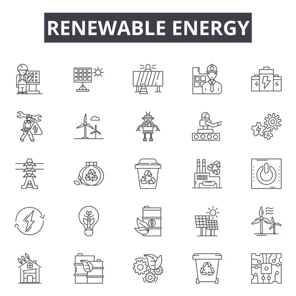 Serviços renováveis ícones de linha, conjunto de sinais, vetor. Serviços renováveis esboço conceito, ilustração: serviço, reparação, renovável, conceito, tecnologia, negócios — Vetor de Stock