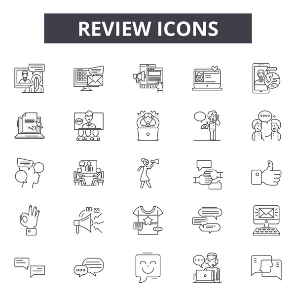 Revise los iconos de línea, conjunto de signos, vector. Concepto de esquema de revisión, ilustración: revisión, negocio, calificación, retroalimentación, cliente, estrella, positivo, servicio — Vector de stock