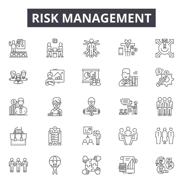 Risk yönetimi çizgi simgeleri, işaretler seti, vektör. Risk yönetimi anahat kavramı, illüstrasyon: risk, iş, yönetim, kavram, finans, güvenlik, yatırım — Stok Vektör
