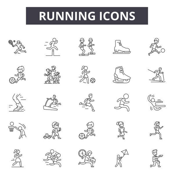 Иконки линий Runninig, набор знаков, вектор. Runninig outline concept, illustration: sport, healthy, training, speed, fitness, race
