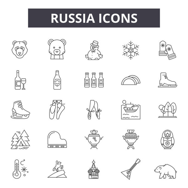 Иконки линий России, наборы знаков, вектор. Russia outline concept, illustration: russia, russian, moscow, travel, design
