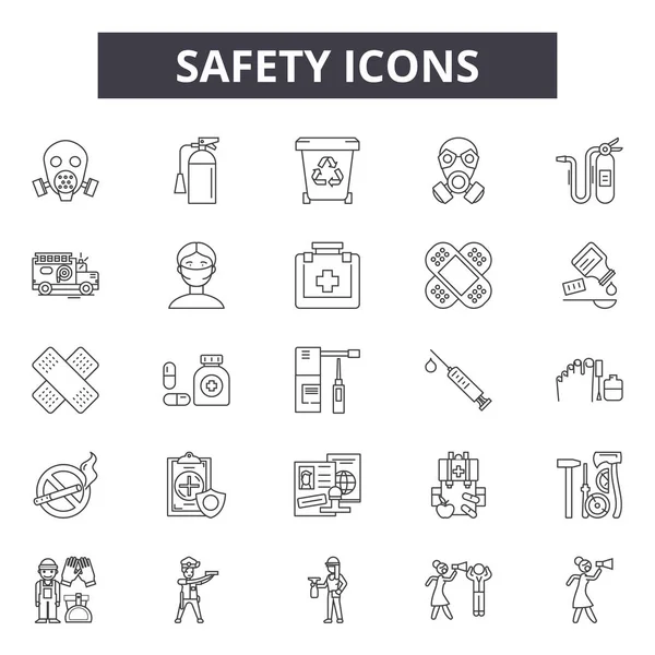 Biztonsági vonal ikonok, jelzések készlet, vektor. Biztonsági vázlatkoncepció, illusztráció: biztonság, védelem, biztonság, védelem, tervezés — Stock Vector