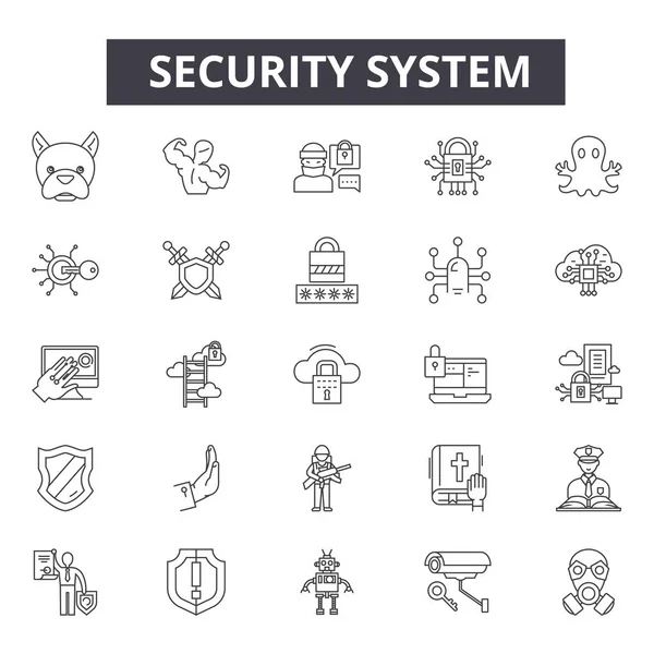 Ikony bezpečnostních čar na systémové lince, nastavení značek, vektor. Koncept bezpečnostního přehledu systému, ilustrace: bezpečnost, systém, ochrana, zamykání, bezpečnost — Stockový vektor