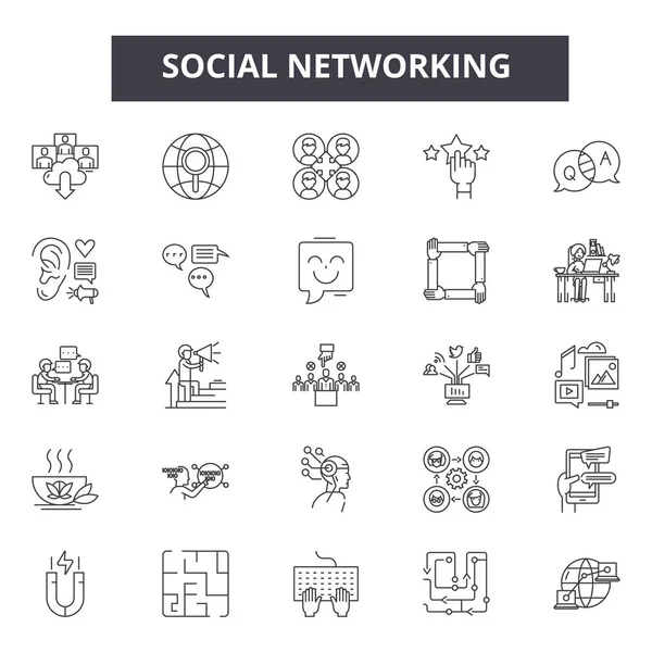 Ikony čar sociálních sítí, nastavení značek, vektor. Koncepce sociálních sítí osnova, ilustrace: síť, sociální, Internet, média, připojení, komunikace — Stockový vektor
