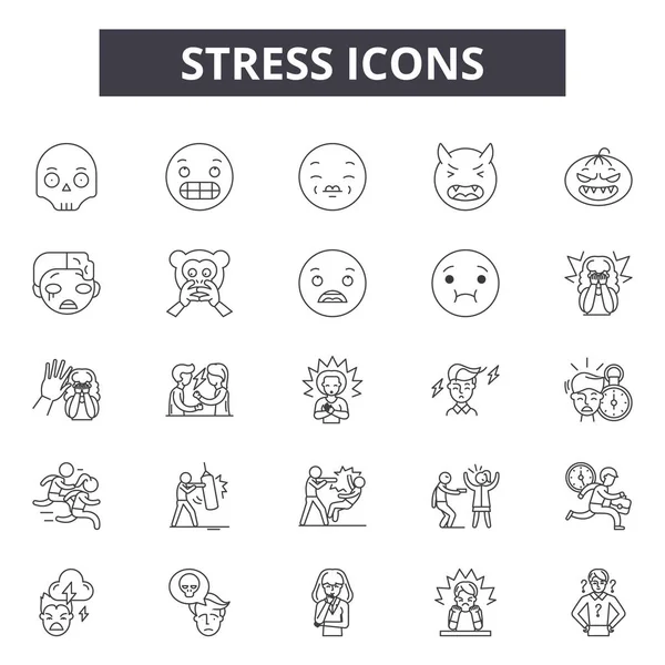 Symbole für die Stresslinie, Zeichen gesetzt, Vektor. Stresskizzenkonzept, Illustration: Stress, Kopf, Mensch, Person, Mensch — Stockvektor