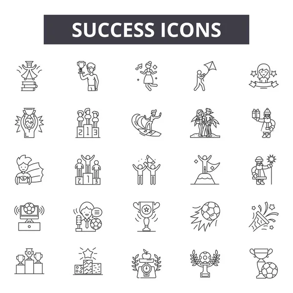Succes lijn iconen, borden set, Vector. Succes overzicht concept, illustratie: succes, deachievement, Business, win — Stockvector