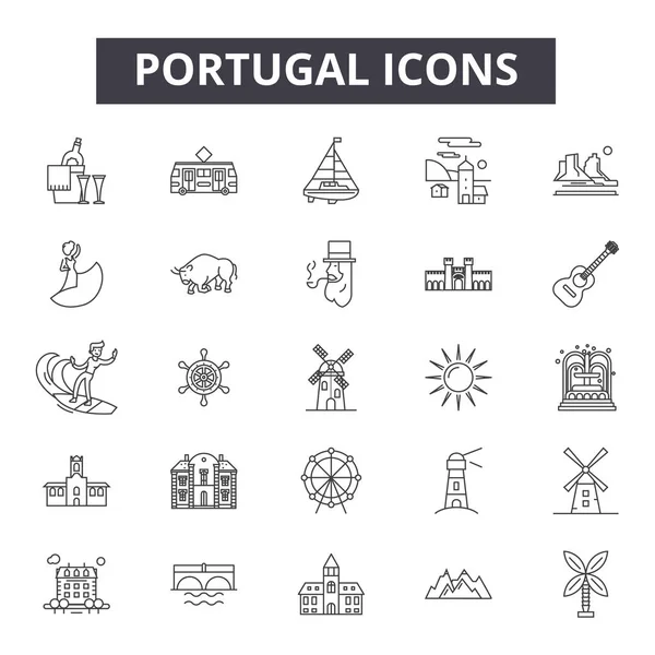 Portugal line icons, signs set, vector. Portugal outline concept, illustration: portugal,travel,lisbon,portuguese,traditional,set — Stock Illustration Portugal line icons, signs set, vector. Portugal outline concept, illustration: portugal,travel,lisbon,portuguese,traditional,set Vector Graphics