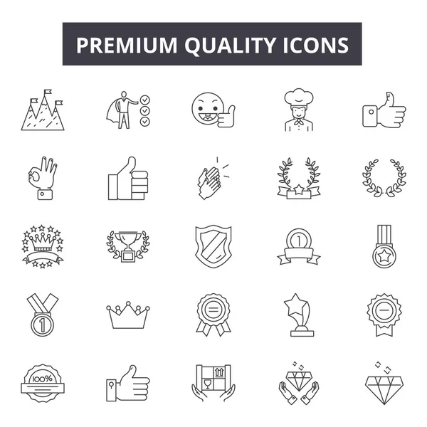 Premium kwaliteit lijn iconen, borden set, Vector. Premium kwaliteit overzicht concept, illustratie: kwaliteit, premie, label, stempel, banner — Stockvector