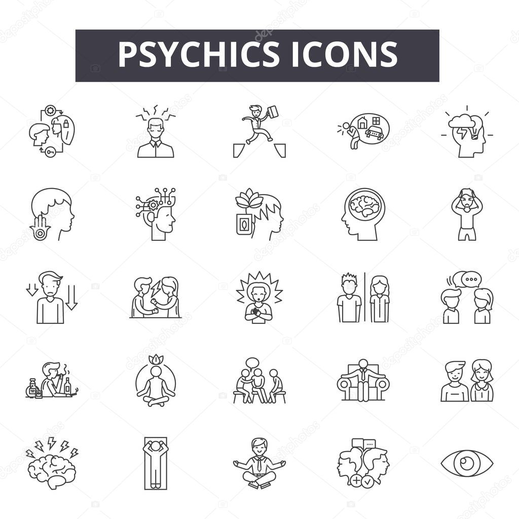 Psychics line icons, signs set, vector. Psychics outline concept, illustration: psychic,deelement,isolated