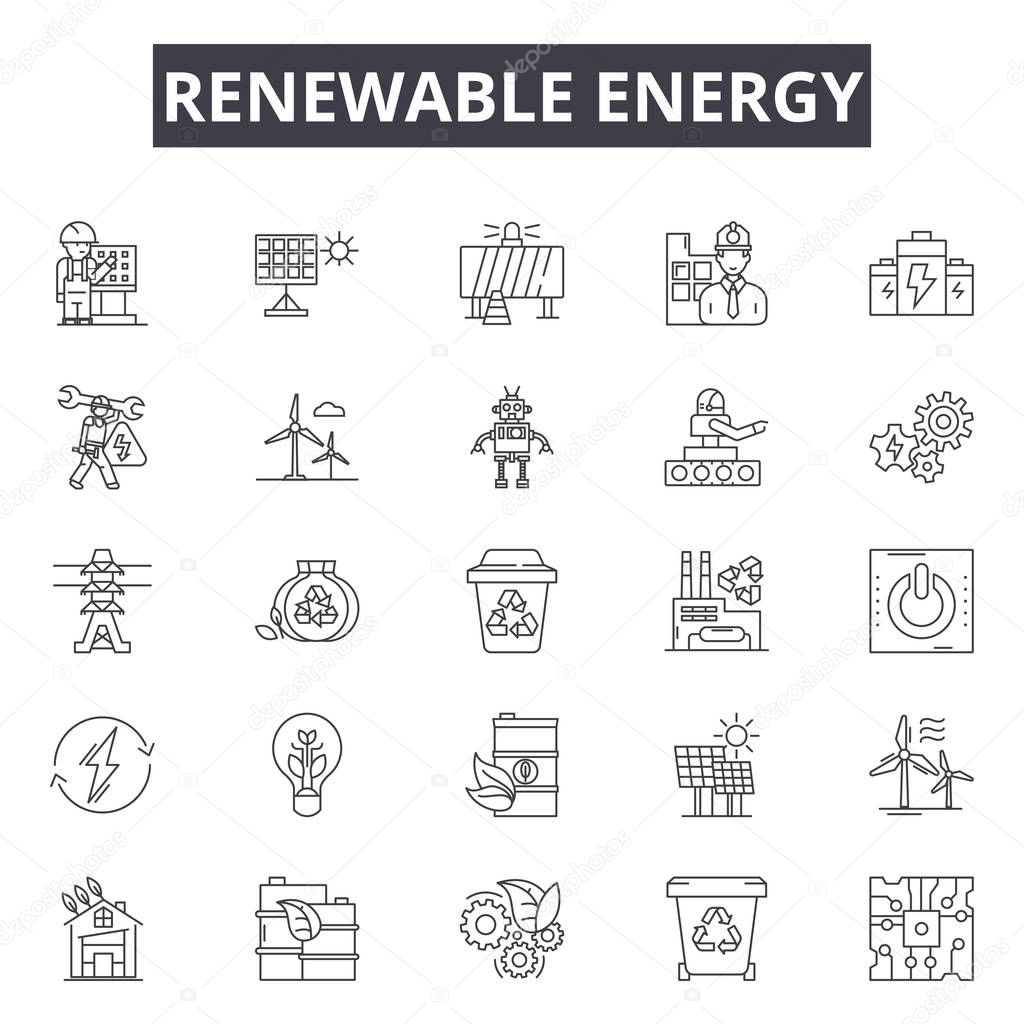 Renewable services line icons, signs set, vector. Renewable services outline concept, illustration: service,repair,renewable,concept,technology,business