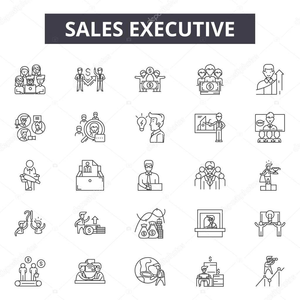 Sales executive line icons, signs set, vector. Sales executive outline concept, illustration: business,executive,person,sales,businessman,manager,man,people,success