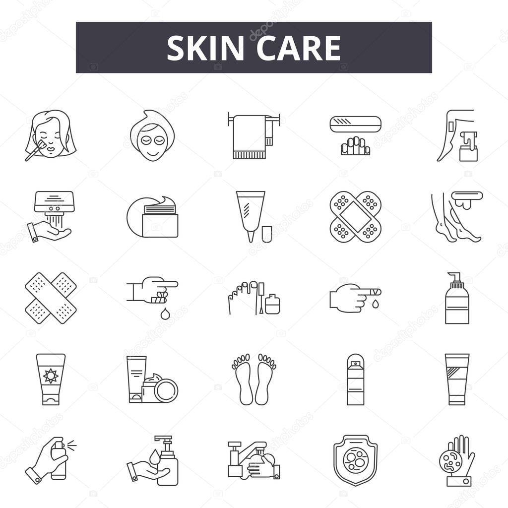 Skin care line icons, signs set, vector. Skin care outline concept illustration: care,skin,cream,face,lotion,treatment,beauty,facial