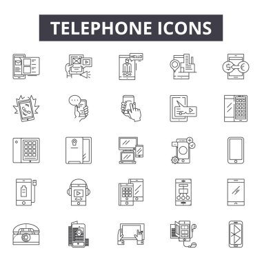 Telefon hattı simgeleri, işaretler seti, vektör. Telefon anahat kavramı, illüstrasyon: telefon, telefon, iletişim, arama, destek, mobil, iletişim