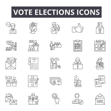 Vote elections line icons, signs set, vector. Vote elections outline concept, illustration: voting,government,election,political,ballot,politics,box,vote